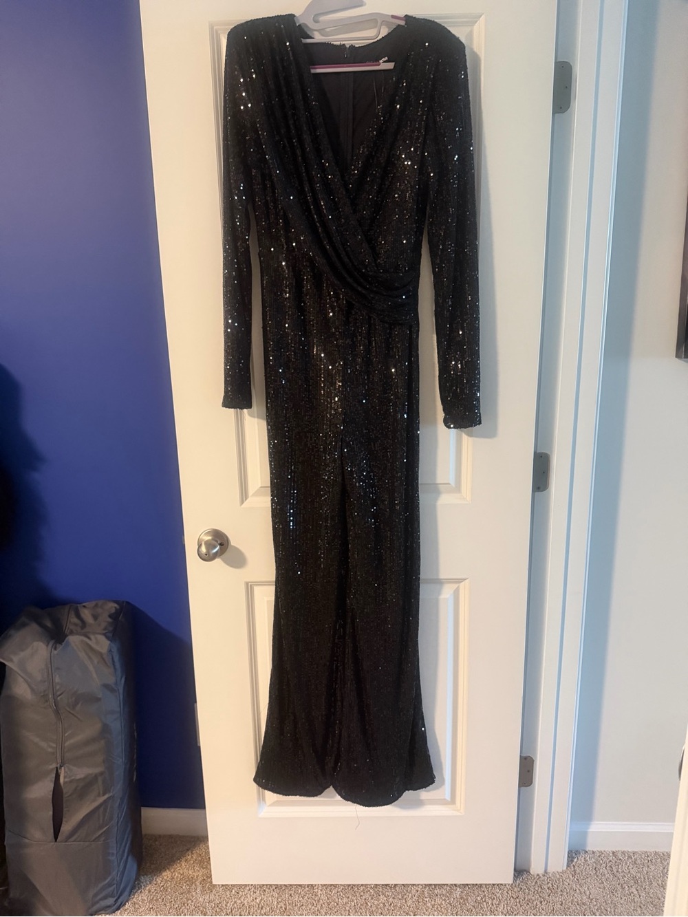 Fashion Nova Black Sequin Long-Sleeve Jumpsuit Dress
